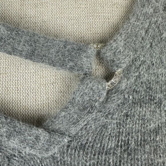 Vtg Gray Angora Lambswool Knit Sweater Size Medium Fitted Rhinestone Vintage 90s - Picture 3 of 10